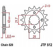 Γρανάζι JT Εμπρός JTF512 14-15-16-17 Δόντια (Yamaha YZF600R Kawasaki KL250(KLR 250)KLE400-500 Suzuki GSX-R600-750-1000)