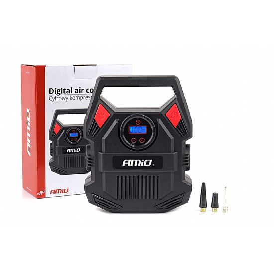 AMIO CAR AIR COMPRESSOR WITH DIGITAL PRESSURE GAUGE AND LED LIGHT 12V ACOMP-17