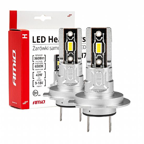 ΛΑΜΠΕΣ LED ΣΕΤ AMIO H7 H-SERIES 9>18V 42W 6500K 3600LM +200% CSP LED  AMIO - 2 TEM.