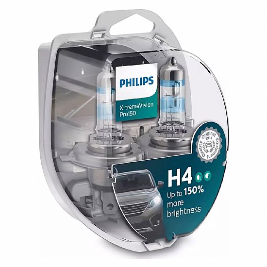 ΣΕΤ ΛΑΜΠΕΣ ΑΛΟΓΟΝΟΥ PHILIPS X-TREME VISION PRO150 H4 3700K 12V 55W 2ΤΜΧ