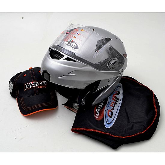 FLIP-UP HELMET SILVER NITRO F-340