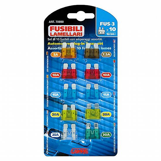 SET 10 ASSORTED PLUG-IN FUSES, 12/32V