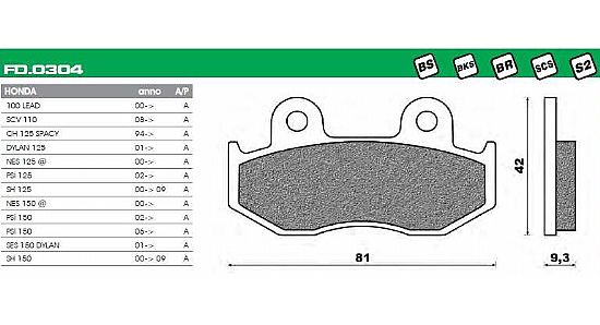 ΣΕΤ ΤΑΚΑΚΙΑ ΕΜΠΡΟΣ NEWFREN FD304BE ΓΙΑ HONDA SH 125-150 (00)