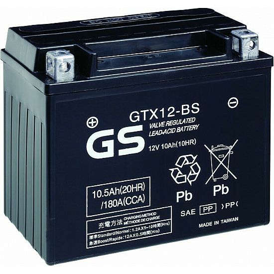 GS MOTORCYCLE BATTERY GTX12-BS (YTX12-BS) 12V 10AH