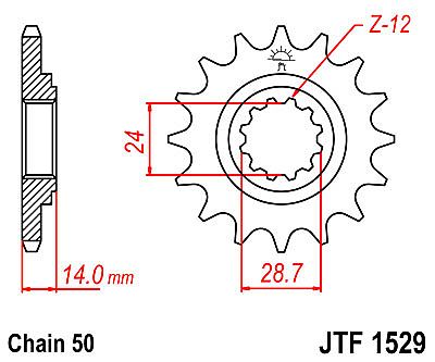 ΓΡΑΝΑΖΙ ΕΜΠΡΟΣΘΙΟ JT JTF1529.17 ΔΟΝΤΙΑ KAWASAKI GPZ-ZX1100/ZRX1200