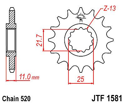 ΓΡΑΝΑΖΙ ΕΜΠΡΟΣΘΙΟ JT JTF1581.16 ΔΟΝΤΙΑ YAMAHA YZF-R6 / R7 (520 ΜΕΤΑΤΡΟΠΗ) 