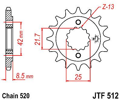 ΓΡΑΝΑΖΙ JT ΕΜΠΡΟΣ JTF512 14-15-16-17 ΔΟΝΤΙΑ (YAMAHA YZF600R KAWASAKI KL250(KLR 250)KLE400-500 SUZUKI GSX-R600-750-1000)