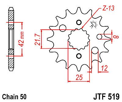 ΓΡΑΝΑΖΙ JT ΕΜΠΡΟΣ JTF519 16 ΔΟΝΤΙΑ (KAWASAKI ZXR750 ZX-9R-900 VN800)