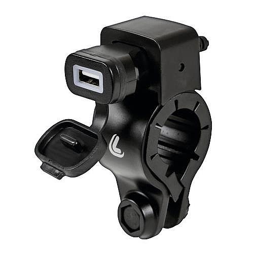 USB-FIX TUBE, 12/24V USB CHARGER WITH HANDLEBAR FIXING AND FORK CONNECTORS - FAST CHARGE - 2400 MA - 12/24V